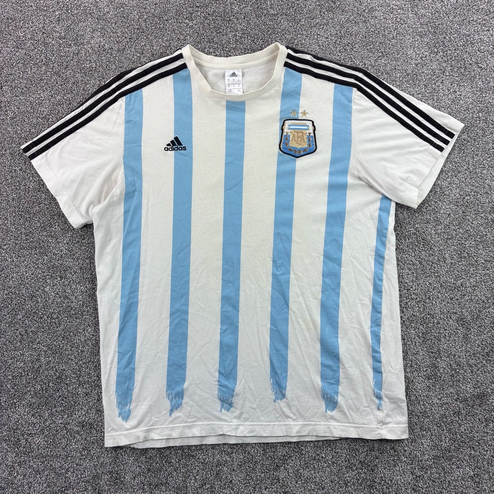 Vintage Adidas Argentina Shirt Mens XL White Blue Home‎ Messi 10 Soccer Jersey